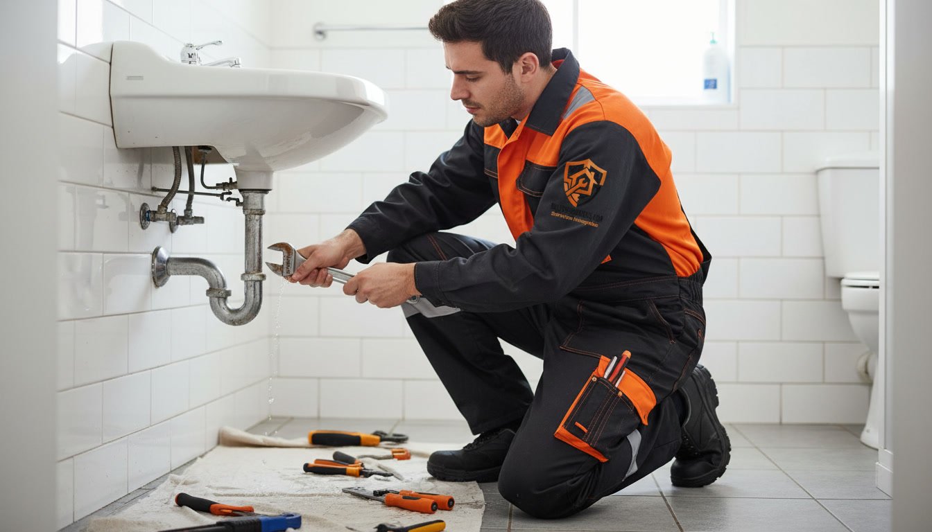 Fontanero en Granada reparando fuga de agua y grifería en baño - Multiservicios ELO
